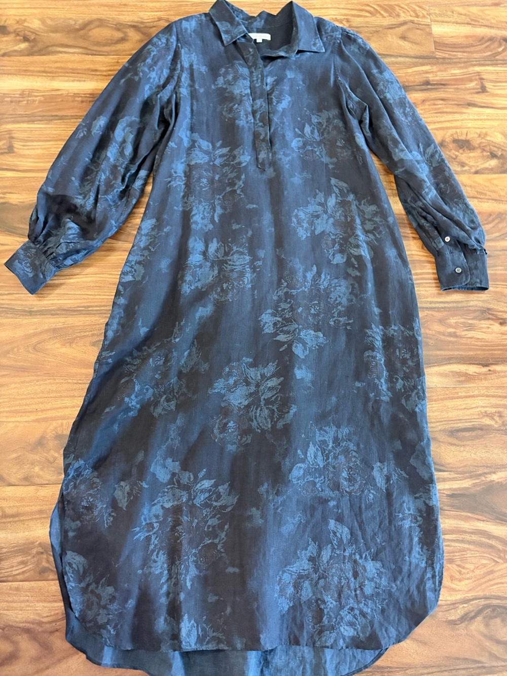 Ann Mashburn Women’s Navy Blue Floral Linen Maxi Dress Size Small S